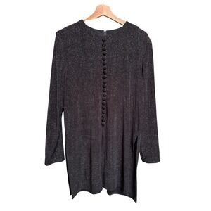 JBS LTD Womens Vintage Button Tunic Top Sz‎ 12 Black Gold Metallic Fairy Grunge
